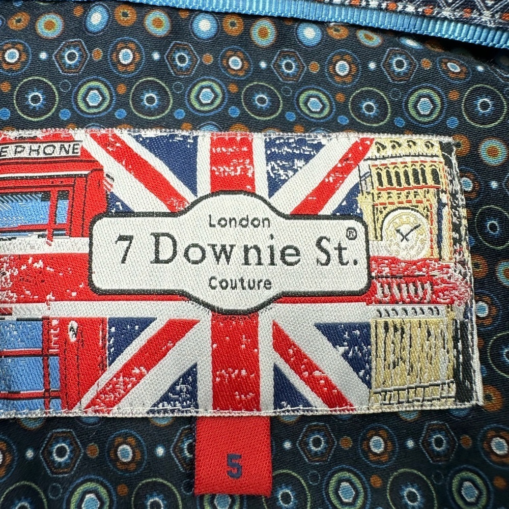NWT 7 Downie St London Blue Print Button Up Shirt Mens Large Fitted Long Sleeve - Picture 3 of 10